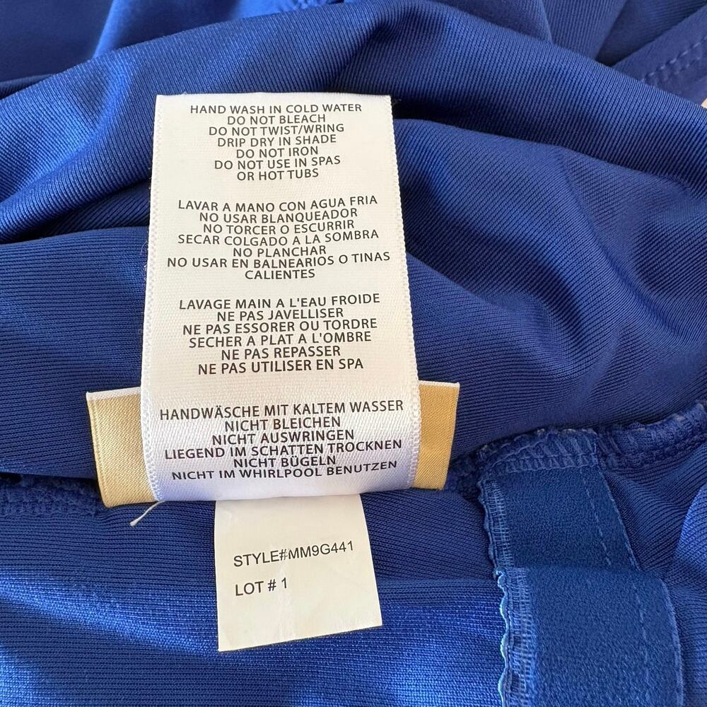 Michael Kors One Shoulder One Piece Swimsuit Royal Blue Logo Ruched Sz 14 - Picture 7 of 15